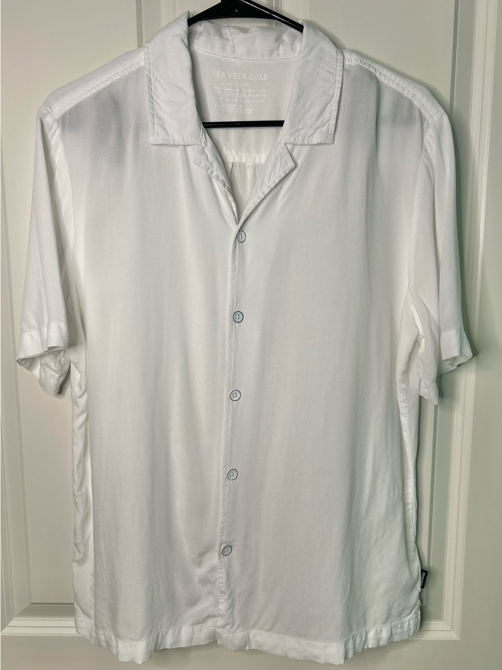 Kenneth Cole White Short-Sleeve Camp Collar Button-Down Shirt
